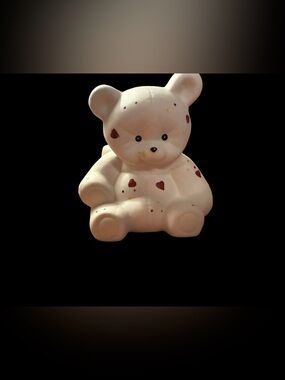Cream ceramic bear with Red Heart Details